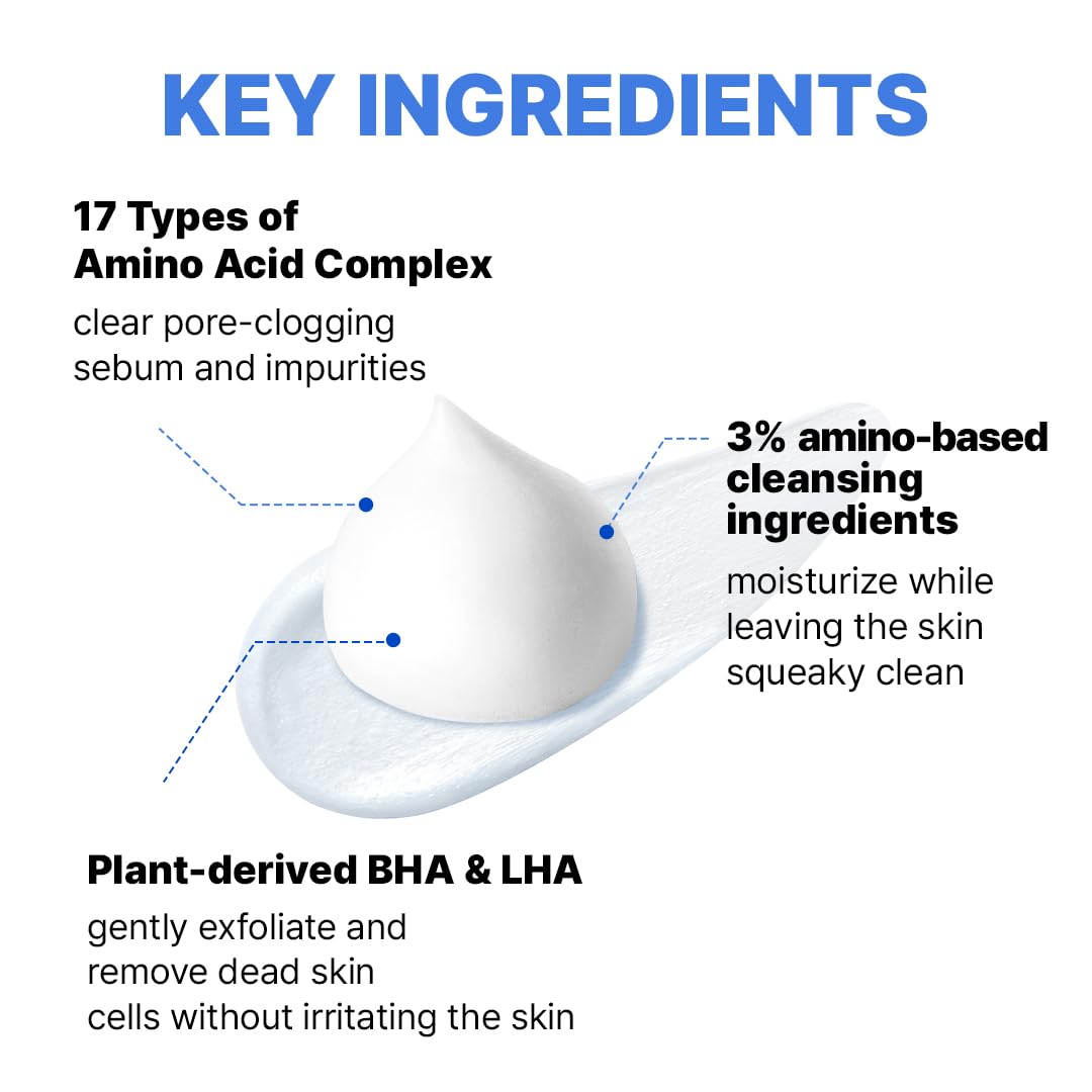 MAKE P:REM Safe Me. Amino Refresh Cleansing Foam, Korean Face Wash, Instant Deep Pore Cleansing, Gentle Exfoliation with BHA & LHA, Korean Skin Care, 5.07 fl.oz. (150mL)