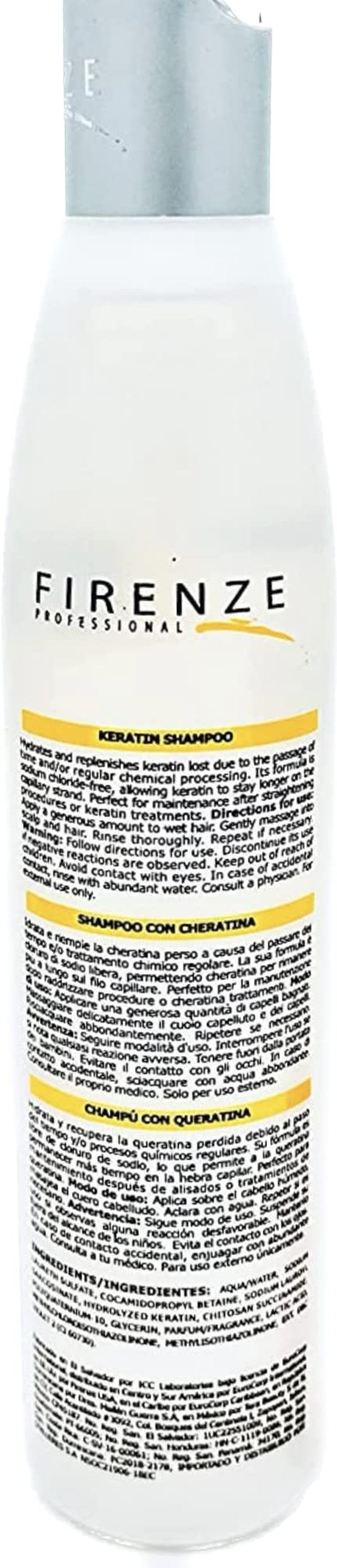 Firenze Professional Keratin Shampoo with Strengthening Complex 300ml (10.1 fl oz) – Smooth, Strengthen & Restore Hair – Sulfate & Paraben Free
