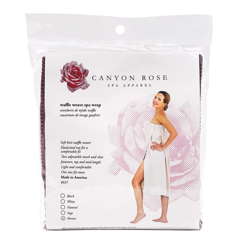 Canyon Rose Waffle Weave Long Spa Wrap, Simple Body Wrap, Luxurious Waffle Weave Knit, One Size Fits Most, Generous Length, Elasticized Top with Touch-and-close Fasteners at Top and Waist, Brown