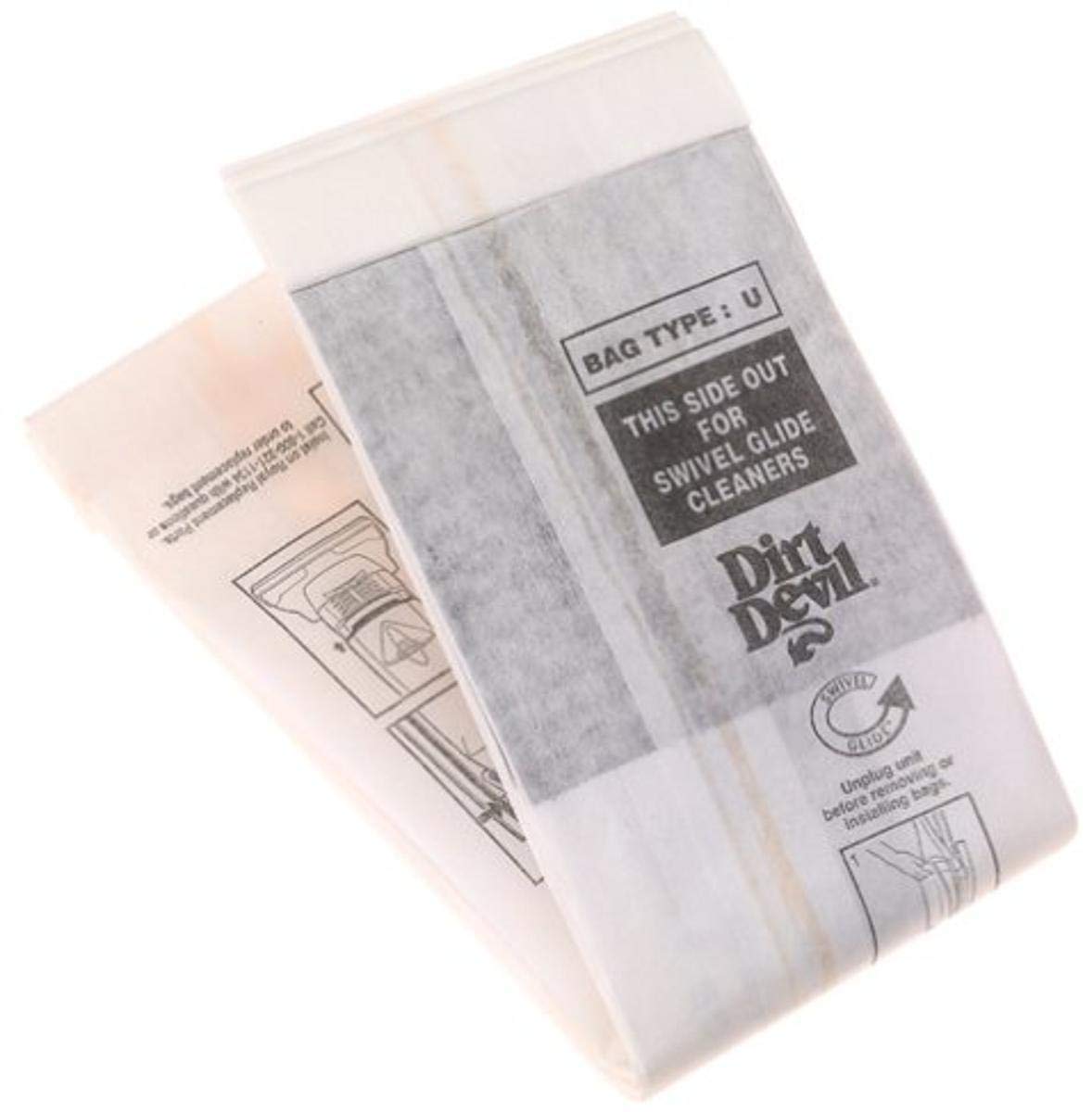 Dirt Devil Vacuum Cleaner Bags for Ultra MVP, Magnum MVP and Swivel Glide Vacs, Pack of 3, White, Type U, Part # 3920047001, Dirt Devil Vacuum Bags Refill