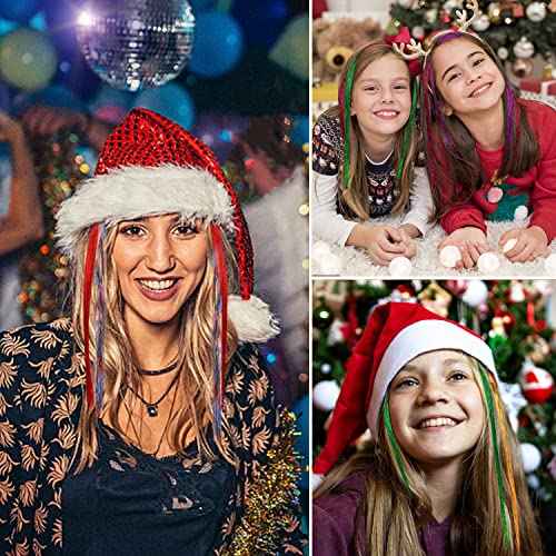 Hair Tinsel Kit with Tools and Instruction Easy to Use 12 Colors 2400 Strands 47 Inches Glitter Tinsel Hair Extensions for Women and Girls, Sparkling Shinny Fairy Hair Accessories for Christmas New Year Halloween Cosplay Party