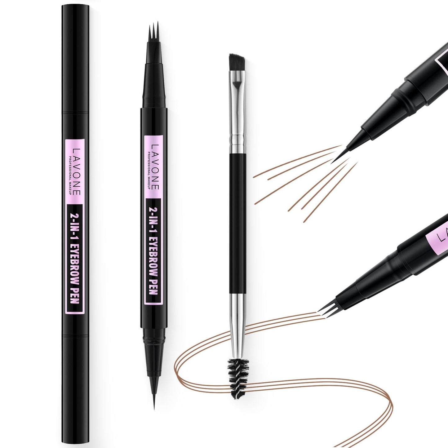 LAVONE Eyebrow Pen with 3 Tip Microblading Eyebrow Pencil and Ultra-Precise Brow Pencil, Dual-ended Eyebrow Brush - Soft Brown 05
