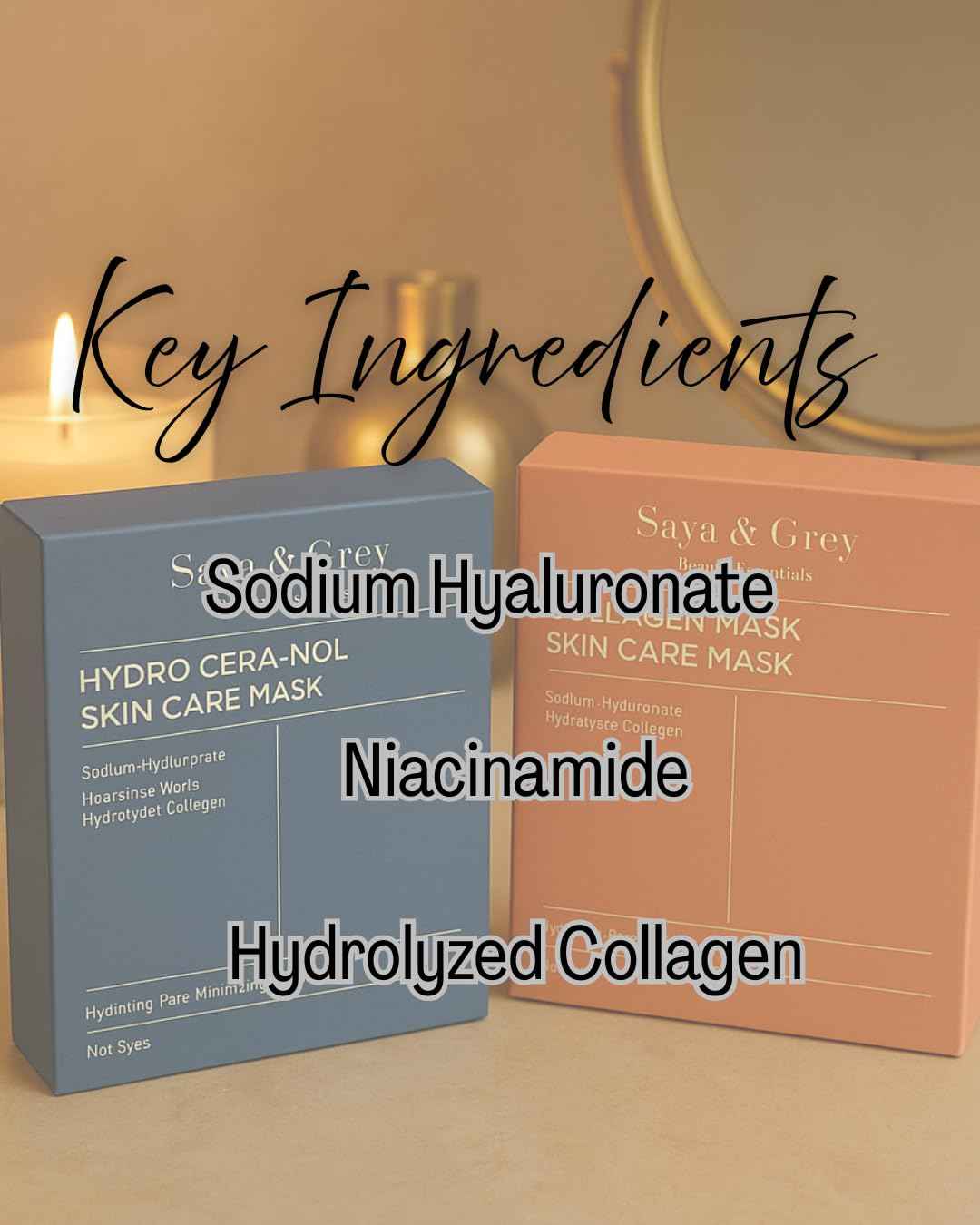 NEW! Saya & Grey Bio-Collagen Face Mask - 4 Pack – Fast Acting Hydrating & Anti-Aging Skin Treatment for Radiant, Youthful Glow