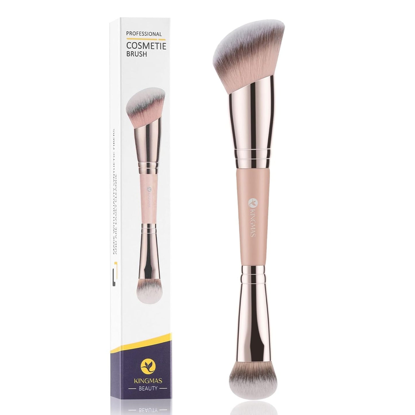 KINGMAS Foundation Makeup Brush, Double-ended Angled/Round Top Contour Brush for Beauty Blending Liquid Powder, Concealer Cream Cosmetics Blush Makeup Brush (Brown)
