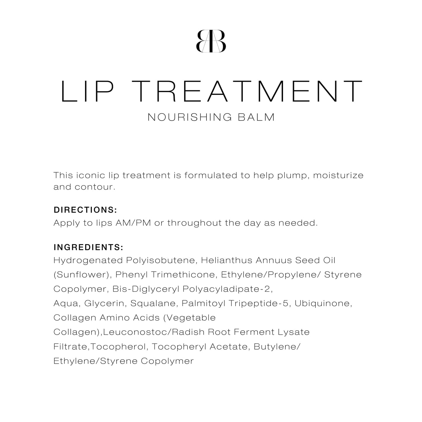 Biba De Sousa The Lip Treatment- Moisturizing Lip Balm with Peptides, Amino Acids & Squalane, Fast Acting Nourishing Balm for Dry, Chapped Lips, Clear & Unscented (0.25 oz)