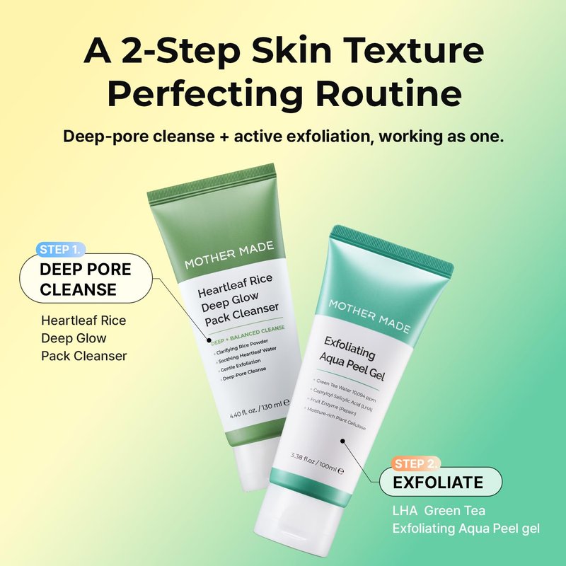 MOTHER MADE LHA Green Tea Exfoliating Aqua Peel Gel, Deep Pore Face Exfoliant, Gentle Facial Exfoliator, Dead Skin Remover, Natural Cellulose for Peeling, Vegan, Korean Skincare (100ml / 3.38 fl.oz)