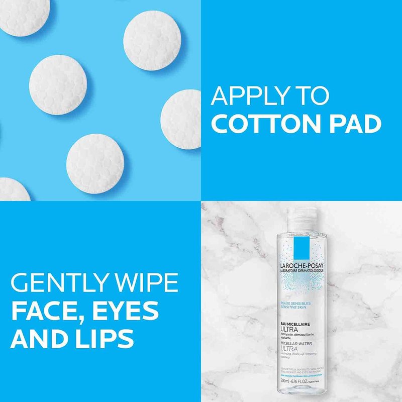 La Roche-Posay Micellar Water for Sensitive Skin, Use as Daily Face Wash, Toner, and Makeup Remover, Oil Free, 3.38 Fl Oz (Pack of 1)