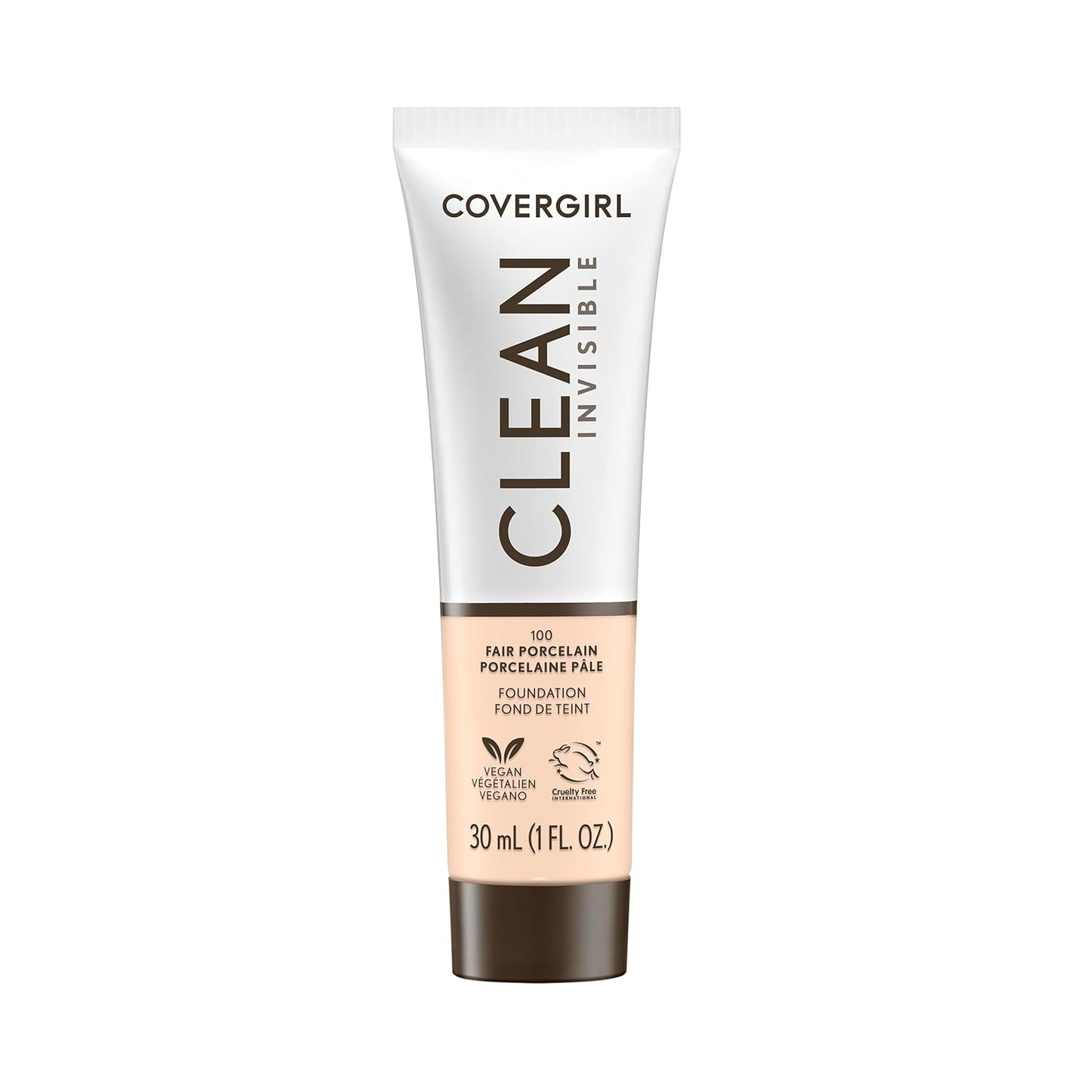 COVERGIRL Clean Invisible Foundation Makeup, Dewy & Glowy Finish, Buildable Coverage, Skin-Like Smooth Look, Vegan, Creamy Natural, 1oz