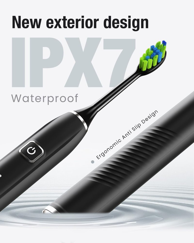 7AM2M Sonic Electric Toothbrush for Adults&Kids, Type-C Charging Run for 120 Days, with 6 Brush Heads, 5 Modes&40000VPM Powered Rechargeable Toothbrush, Travel & Home Use (Black)