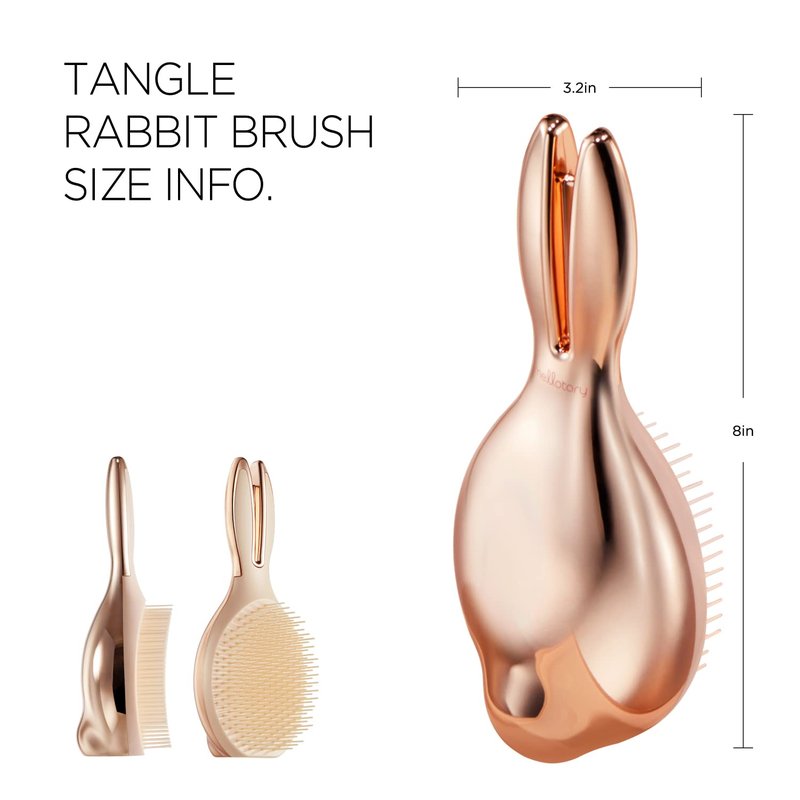 Mellotory, Tangle Rabbit Brush (Rose Gold-Hard Bristles), Gentle Touch Detangler Hair Brush for Men Women & Kids. Wet & Dry Hair. Scalp Massager Brush, Detangling Brush for Adult & Kids Hair