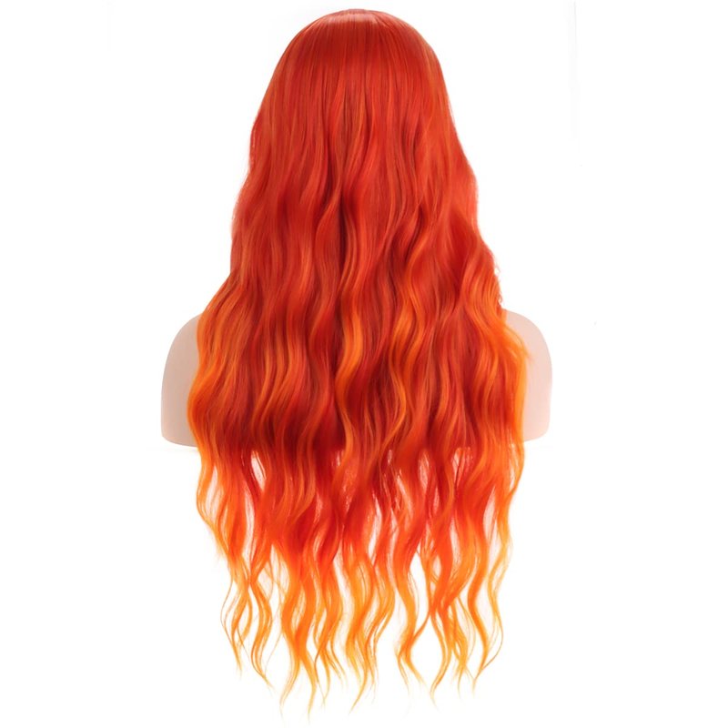 MAGQOO Orange Ombre Flame Fire Wig Long Curly Wavy Ombre Orange Wigs for Women Girls Middle Part Heat Resistant Hight Density Synthetic Wigs