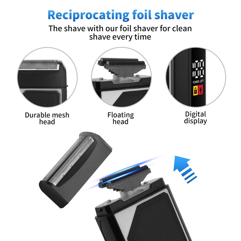 HIENA PRO Professional Hair Clipper Set for Men, Cordless Barber Clippers Set and Trimmer Kit, USB Rechargeable Electric Nose Hair Trimmer Kit & Beard Trimmer, Foil Shaver & Men's Facial Grooming Tool