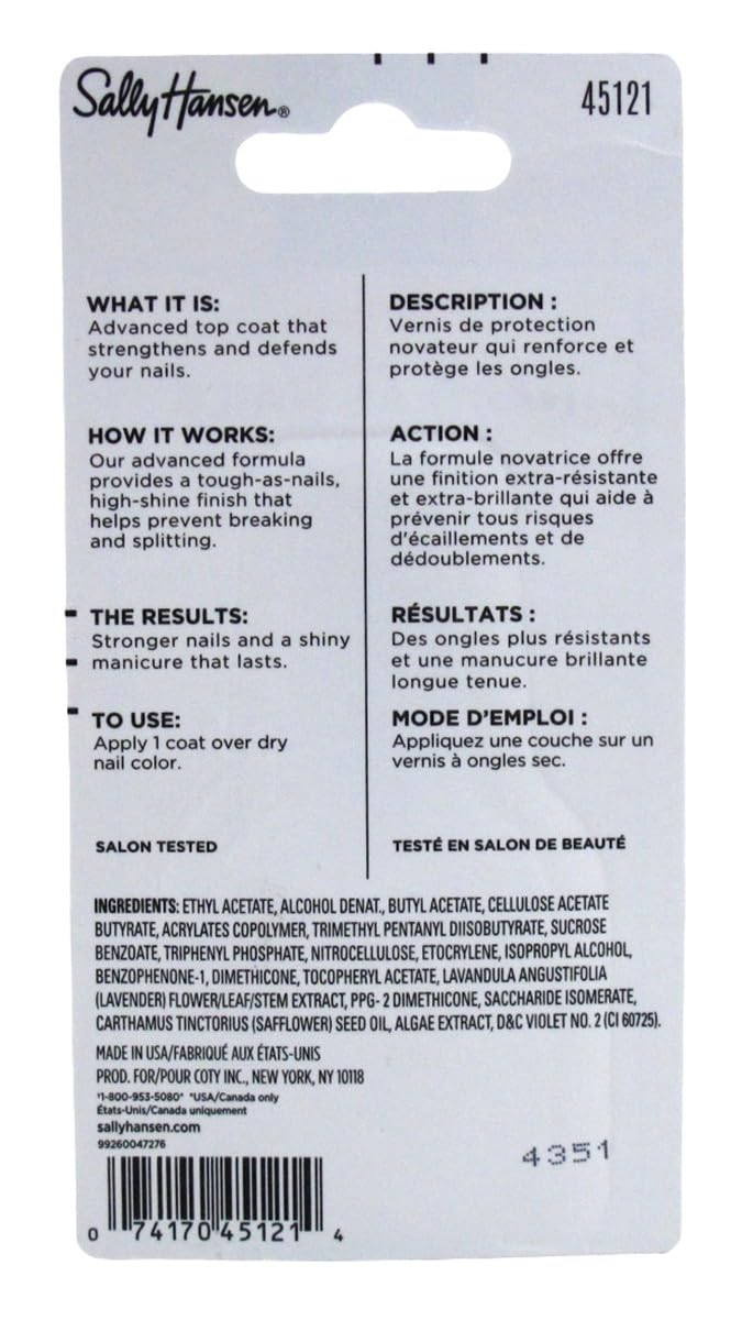 Sally Hansen Diamond Strength Nail Hardener 45095 Clear, 0.45 Fl Oz, Pack of 1