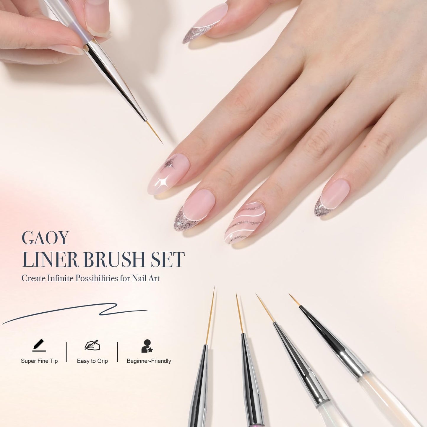 GAOY 8 Pcs Nail Brushes for Nail Art, Nail Design Tools for Nail Detail Painting, French Liner and Dotting Pens for Nail DIY