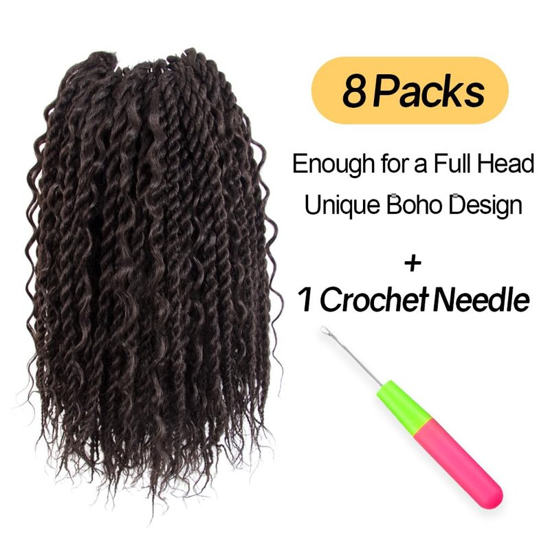 CISINPO Boho Twist Crochet Hair 24 Inch, 8 Packs Wavy Senegalese Twist Crochet Hair with Curly Ends, Black Pre-Looped Pre-Twisted Island Style Goddess Passion Braids (120 Strands, 1B)
