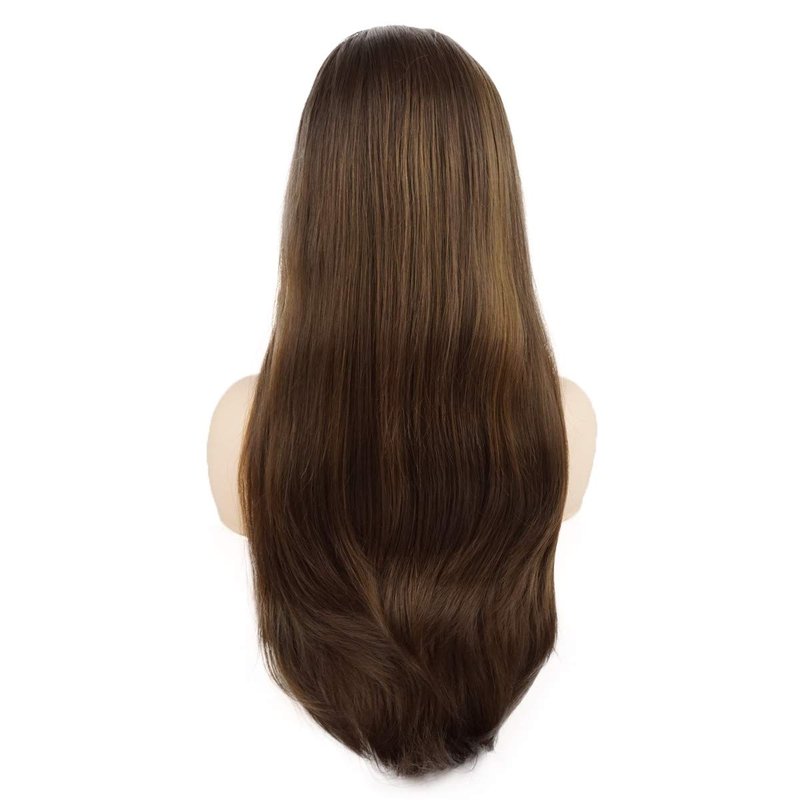 Meiyite Hair Straight Long 24inch Brown Blonde Mix Heavy Density Heat Resistant Realistic Synthetic Lace Front Wigs