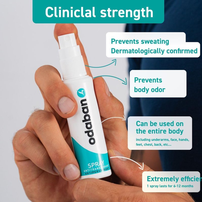 Odaban Antiperspirant Spray, Clinical Strength Aluminium Chloride Strong Antiperspirant Hyperhidrosis Treatment for Excessive Sweating, Fragrance-free