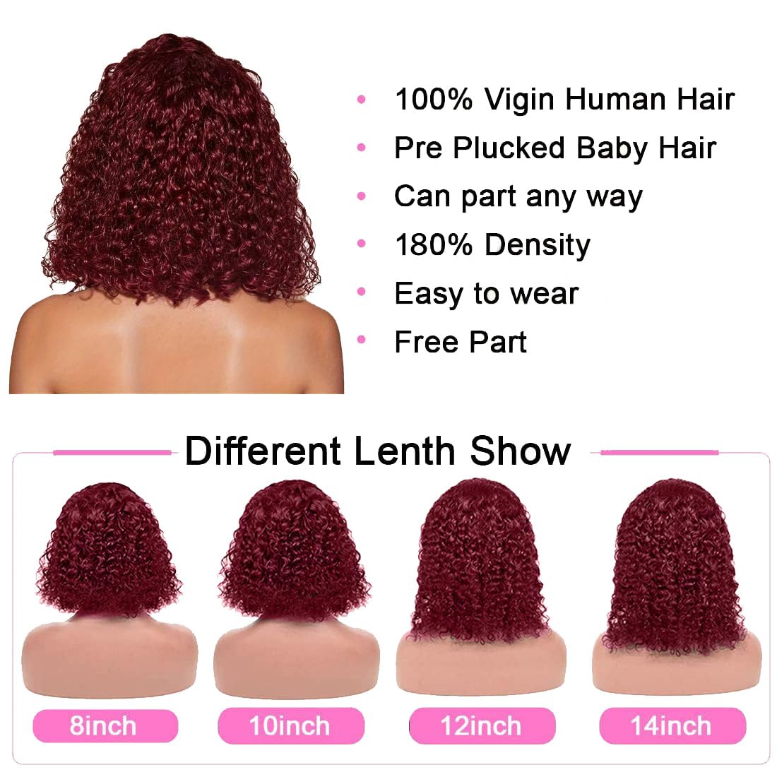 Jinhongze 99J Burgundy Bob Wigs Human Hair Burgundy Curly Lace Front Wigs Human Hair 13x4 Lace Front Wigs Short Curly Bob Wigs Deep Curly Lace Front Wigs for Black Women 8 Inch