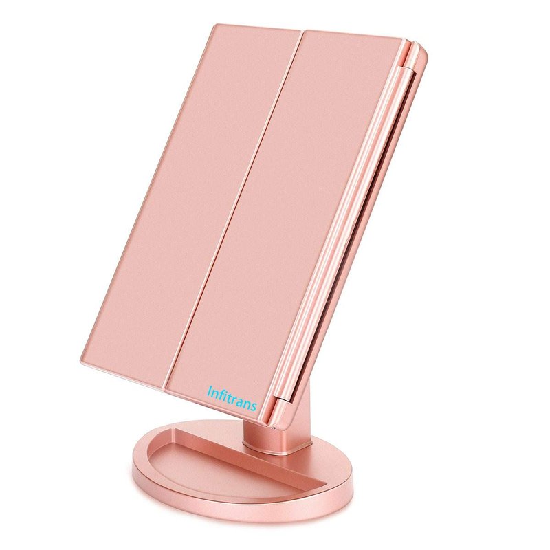 Infitrans Trifold Makeup Mirror Vanity Mirror with Lights,1X 2X 3X Magnification,Touch Control,Adjustable Rotation,Dual Power Supply,Portable Travel Cosmetic Mirror,Birthday Gifts for Women,Teengirls