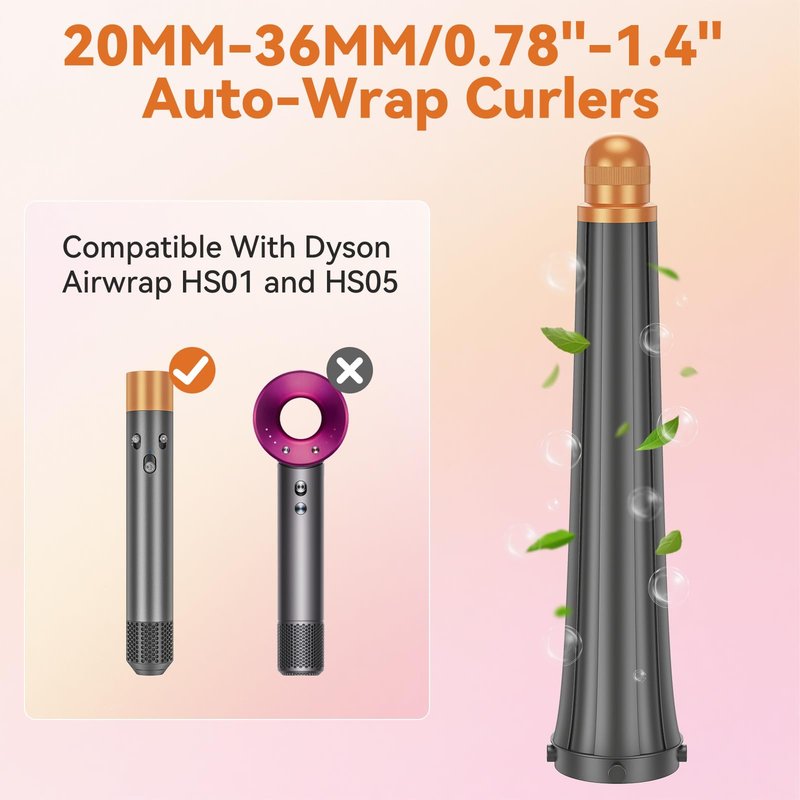 0.78in-1.4in Conical Long Barrels Attachment for Dyson Airwrap HS01 HS05 Accessories, 20MM-36MM 2 in 1 Auto-Wrap Curling Iron Curlers for Professional Barrels Curl and Wave Curl Hair, Gold