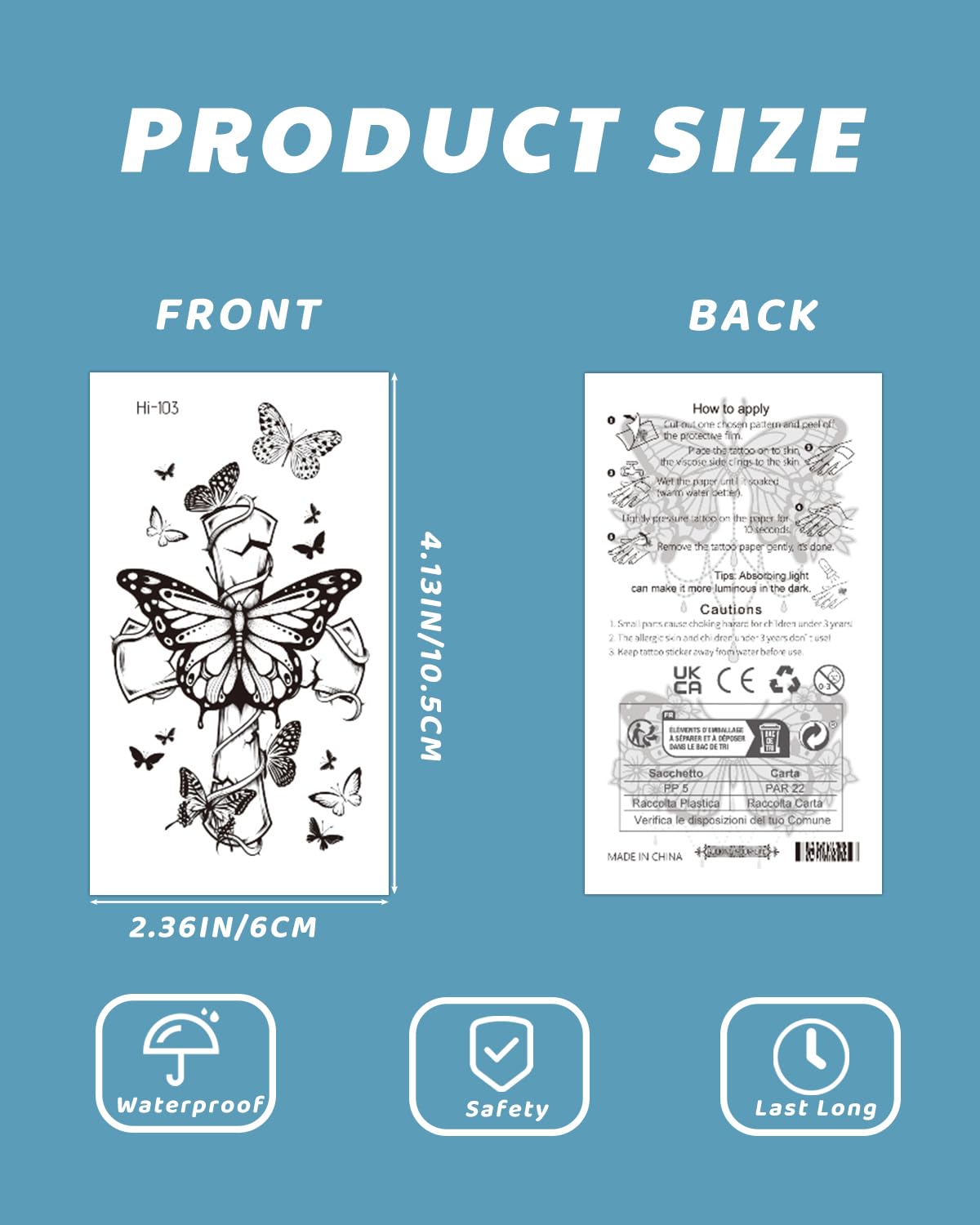 Onogola 20 Sheets Glow In The Dark Butterfly Temporary Tattoos for Women, Luminous Flower Butterflies Wings Fake Tattoo Stickers Art Makeup Waterproof for Face Body Arm Party Favors