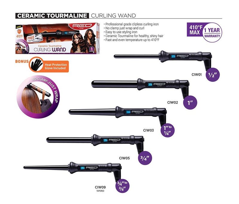 Kiss Products Red Tapered Curling Wand, 1"-1/2", 1.2 Pound