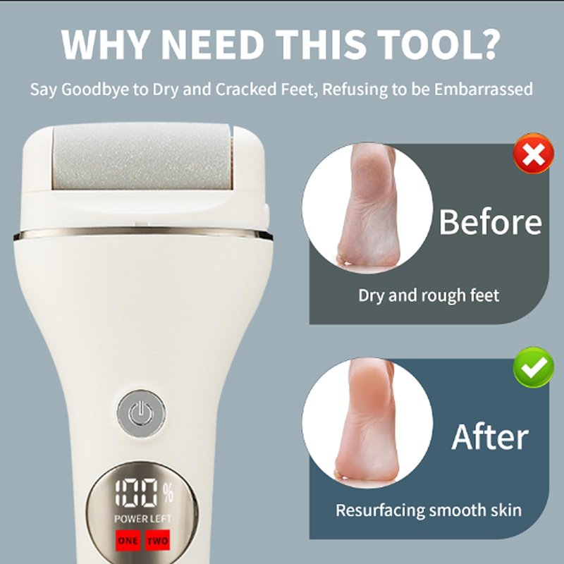 Professional Electronic Foot File & Callus Remover Kit, Rechargeable Portable Pedicure Tool with 3 Replaceable Heads, IPX5 Waterproof, Removes Dead, Hard, Cracked Dry Skin, Perfect Home Spa Gift