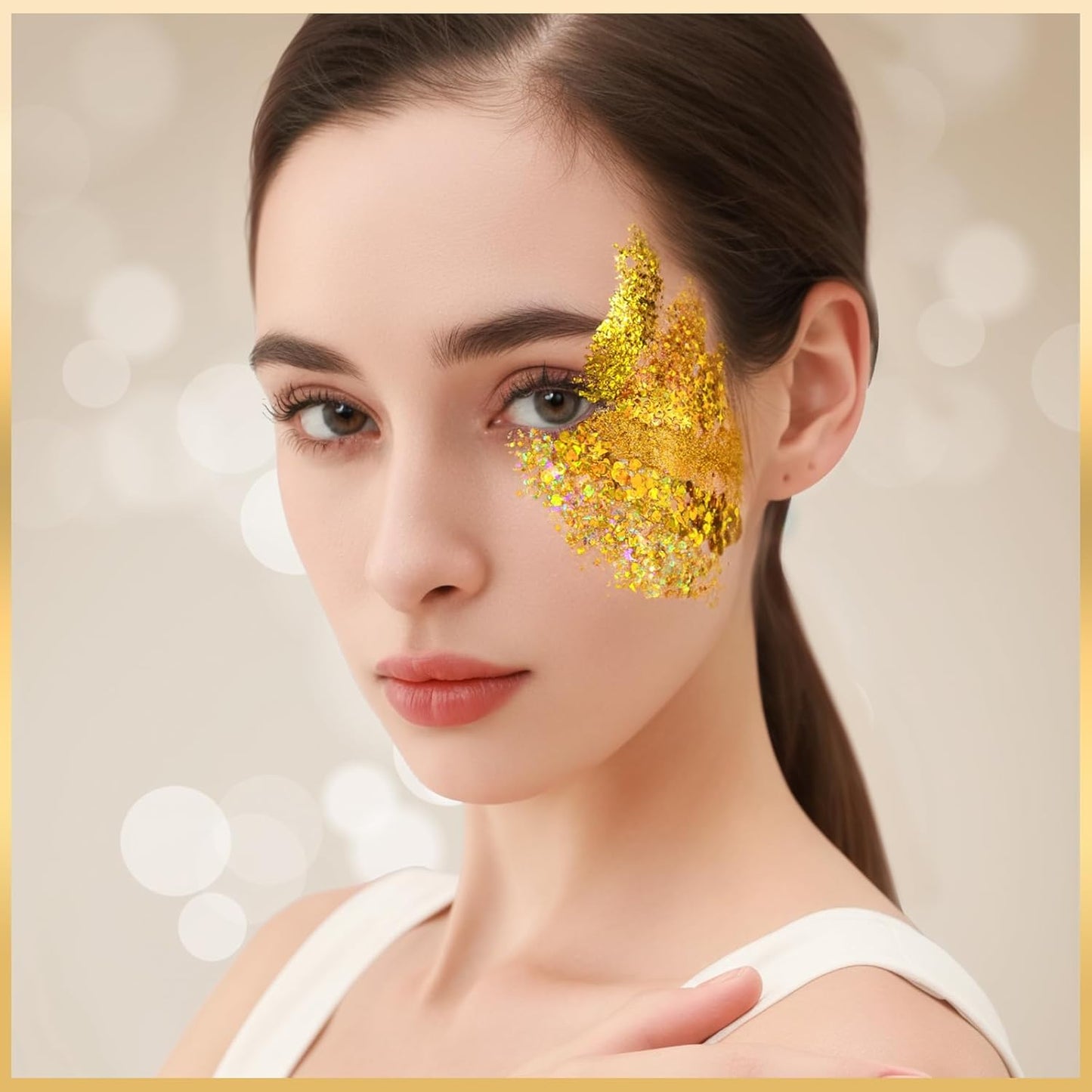 Teenitor Face Glitter Body Glitter, Clear White Body Glitter Gel, Hair Glitter Gel, 6 Shapes Rave Glitter, Mermaid Sequins Makeup Glitters Face Paint, Chunky Sparkling Glitter Gel for Women