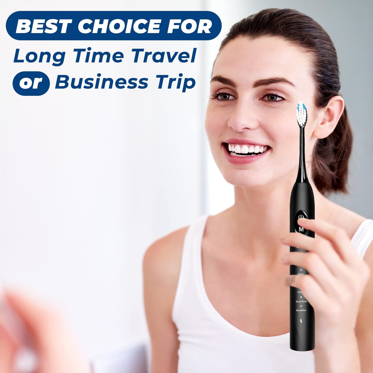 PERBOL Sonic Electric Toothbrush for Adults, Rechargeable with 6 Replacement Brush Heads, 5 Modes and 3 Intensity, with 2-Minute Intelligent Timer and IPX7 Waterproof Technology, in Antique Black