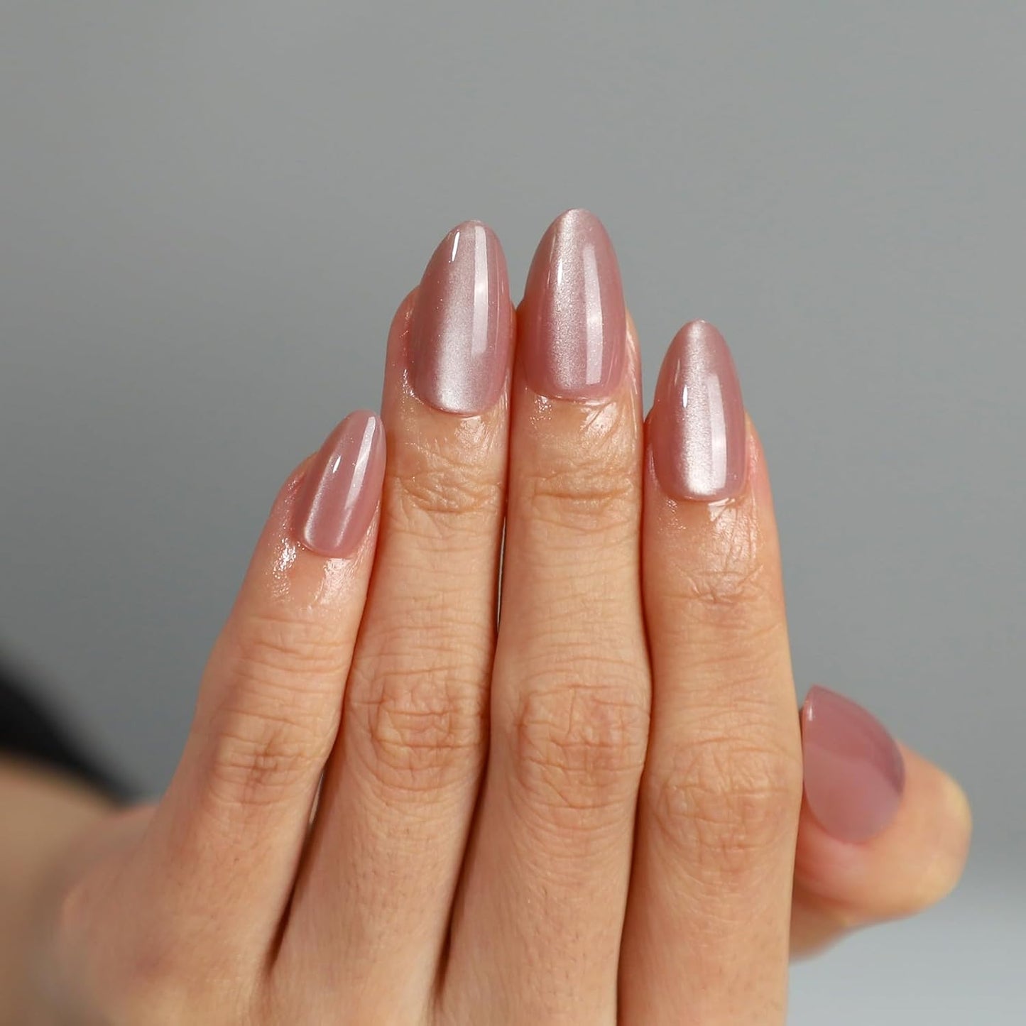 French Almond Gel Press On Nails Short 16 Sizes Fake Nails Glossy 32pcs, Nail Glue Included