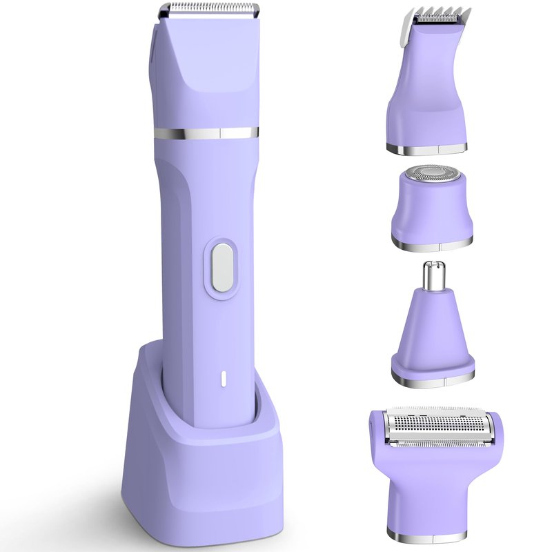 KINGTEE 5-in-1 Electric Bikini Trimmer for Women β IPX7 Waterproof Shaver, Cordless Body & Facial Razors for Women, Ceramic Blades, USB-C Rechargeable, Painless Hair Removal Kit (Purple)