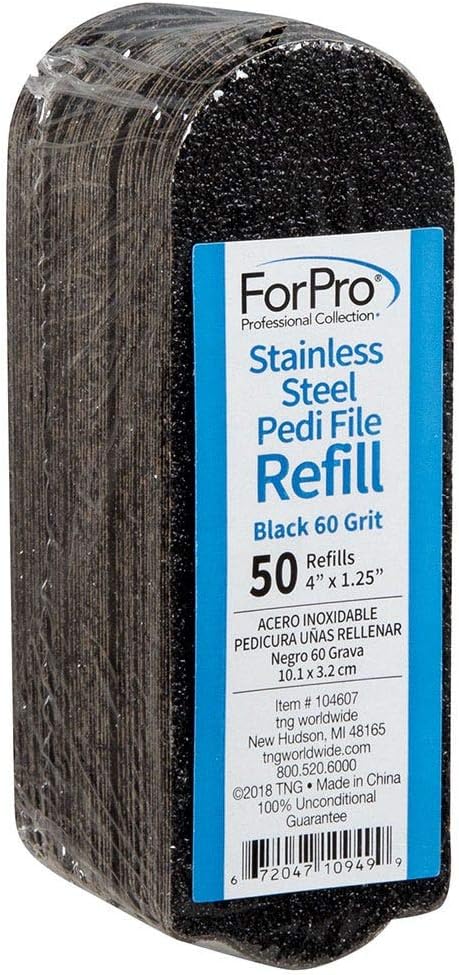 ForPro Professional Collection Stainless Steel Pedi File Refill, 180 Grit, White, EZ-Strip Peel Pedicure Refill Pads, 1.25” W x 4” L, 50-Count
