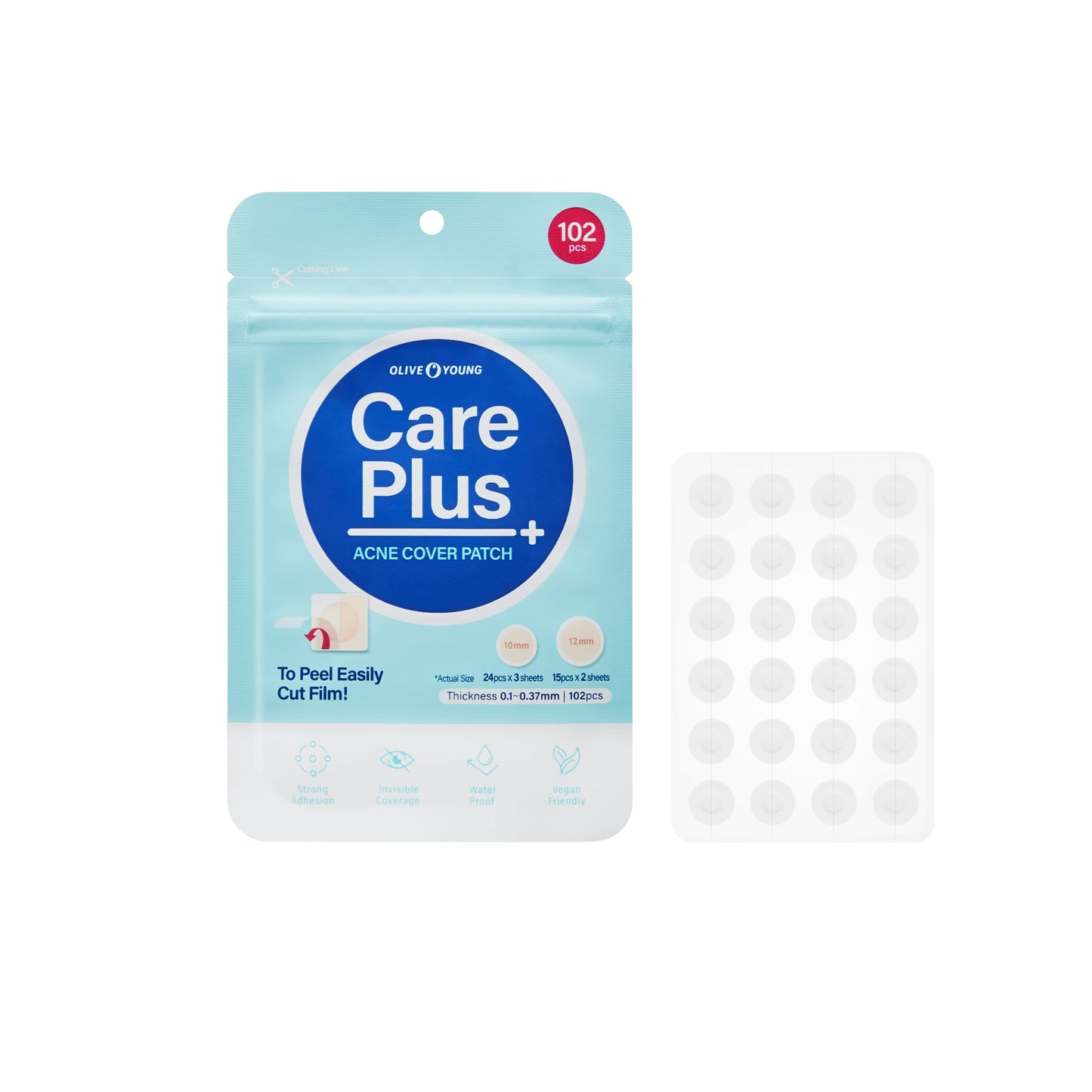 OLIVE YOUNG | Care Plus Spot Patch 1 Pack (102 Count - 10mm*72ea + 12mm*30ea) + Care Plus Large Size Korean Spot Pimple Patches 1Pack (81 Count - 12mm*45ea + 14mm*36ea)