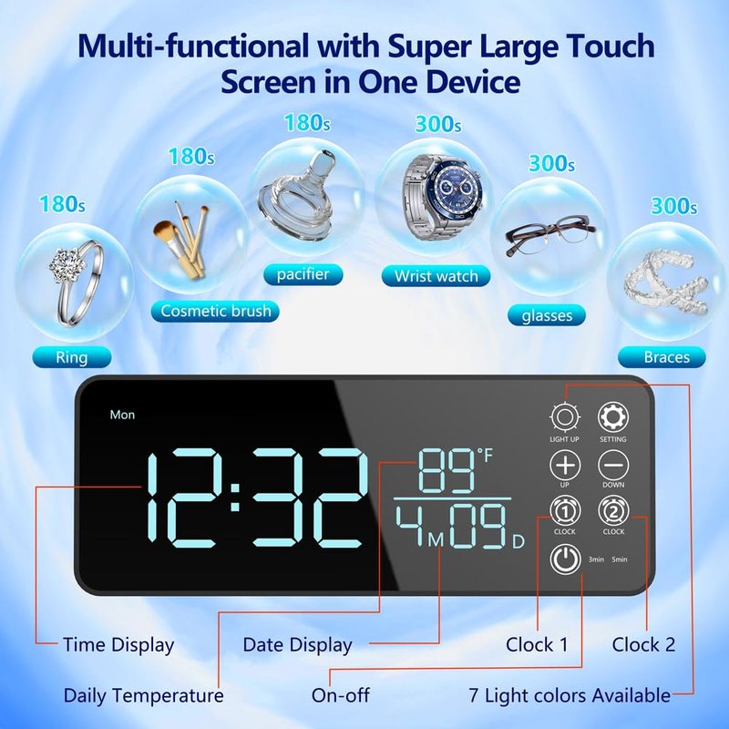 500ML Capacity 48kHz, Updated Version Ultrasonic Retainer Cleaner, Multi-Functional Cleaner Machine For Dentures, Mouth Guards, Braces, Toothbrush, Jewelry, Glasses with Alam Clock Function (black)