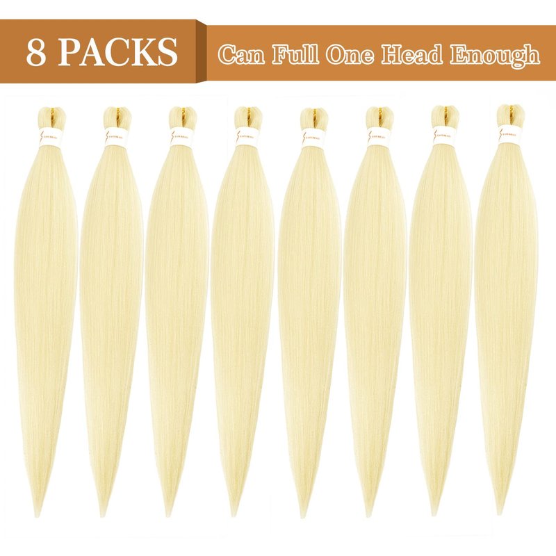 Ubeleco Braiding Hair, Pre-stretched Braiding Hair 8 Packs 48 Inch Soft Yaki Texture, No Itch, Hot Water Setting Hair Extensions for Braids Bleached Blonde (48in,#613)