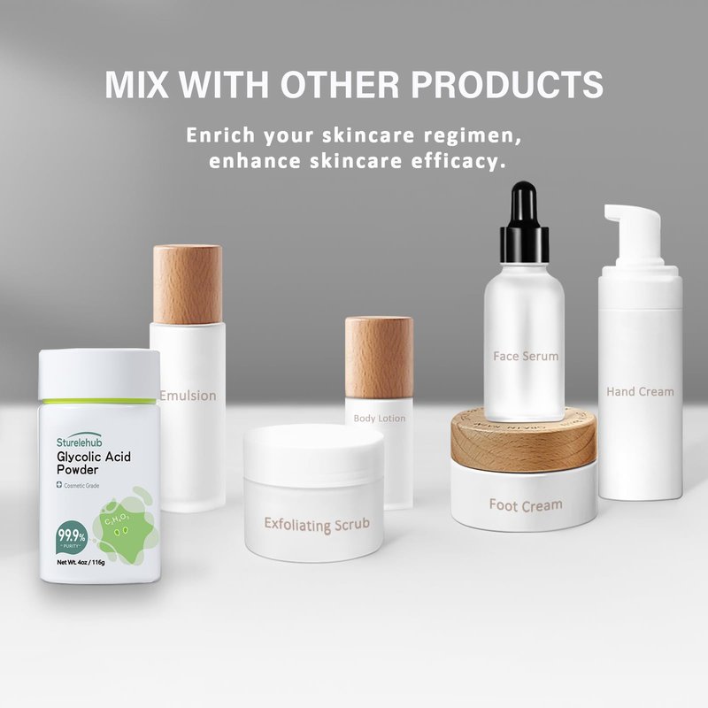 Sturelehub Glycolic Acid Powder, 4OZ / 116g, 99.9% Purity, Cosmetic Grade, DIY Glycolic Acid Mask, Make Your Own Glycolic Acid Lotion and Serum, Glycolic Acid Powder For Homemade Cosmetics