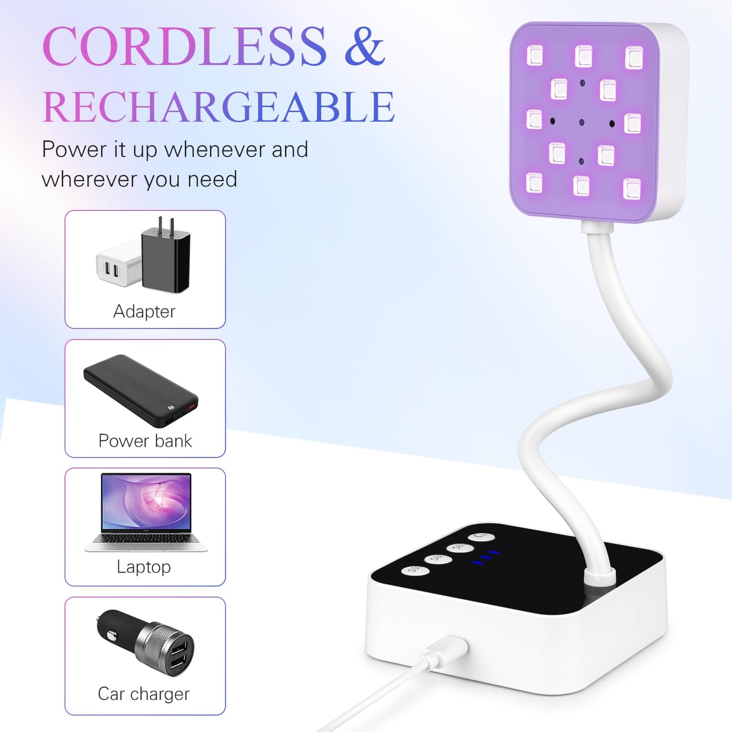 Led Nail Light for Gel Nails - 36W Mini Cordless Gel Nails Lamp Flash Cure Polish, Nail Dryer with 4 Times & Auto Sensor, LCD Digital Display, Fast Curing Gooseneck Lamp for Home DIY