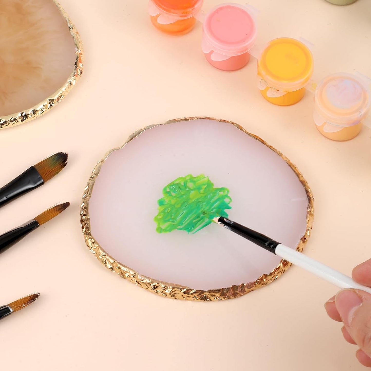 2 Pcs Resin Nail Art Palette, Nail Art Painting Palettes Gold Edge Nail Holder Nail Art Display Board