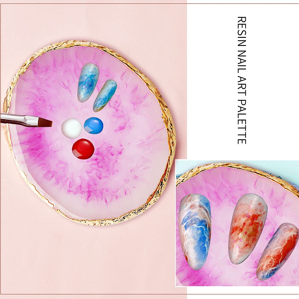 2 Pcs Resin Nail Art Palette, Nail Art Painting Palettes Gold Edge Nail Holder Nail Art Display Board