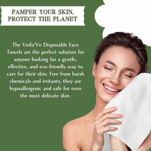 VoilaVe Disposable Face Towels -100% Cotton Biodegradable Makeup Remover Dry Wipes, Ultra Soft Lint Free Facial Cloth | Clinically Tested Eco-Friendly Towelettes For Sensitive Skin - XL 10 x 12"- 50 C