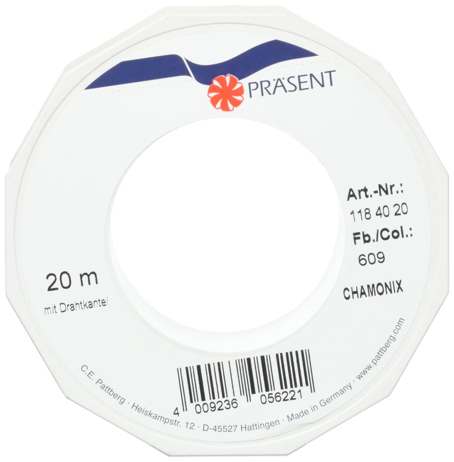 Prasent 40 mm 20 m Chamonix Wired Striped Decor Taffeta with Golden Edges, Red/Green