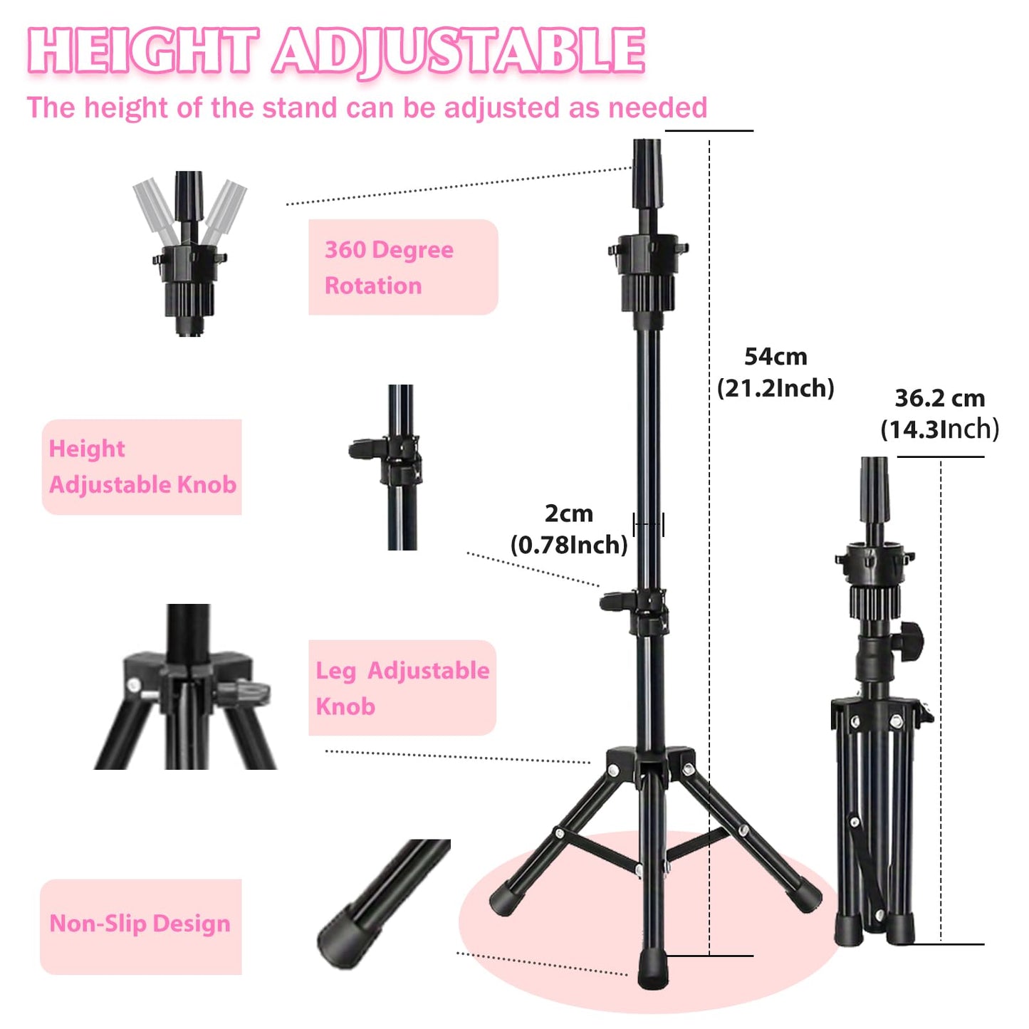 Firstwon 22 Inch Wig Head Mannequin Head for Wigs, Wig Stand with Head for Hair Styling Practice Display Wigs Making Tripod Stand with T Pins Set