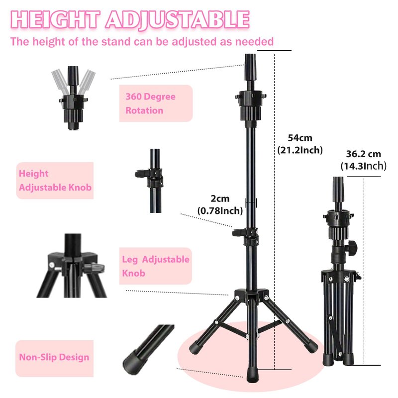 Firstwon 22 Inch Wig Head Mannequin Head for Wigs, Wig Stand with Head for Hair Styling Practice Display Wigs Making Tripod Stand with T Pins Set