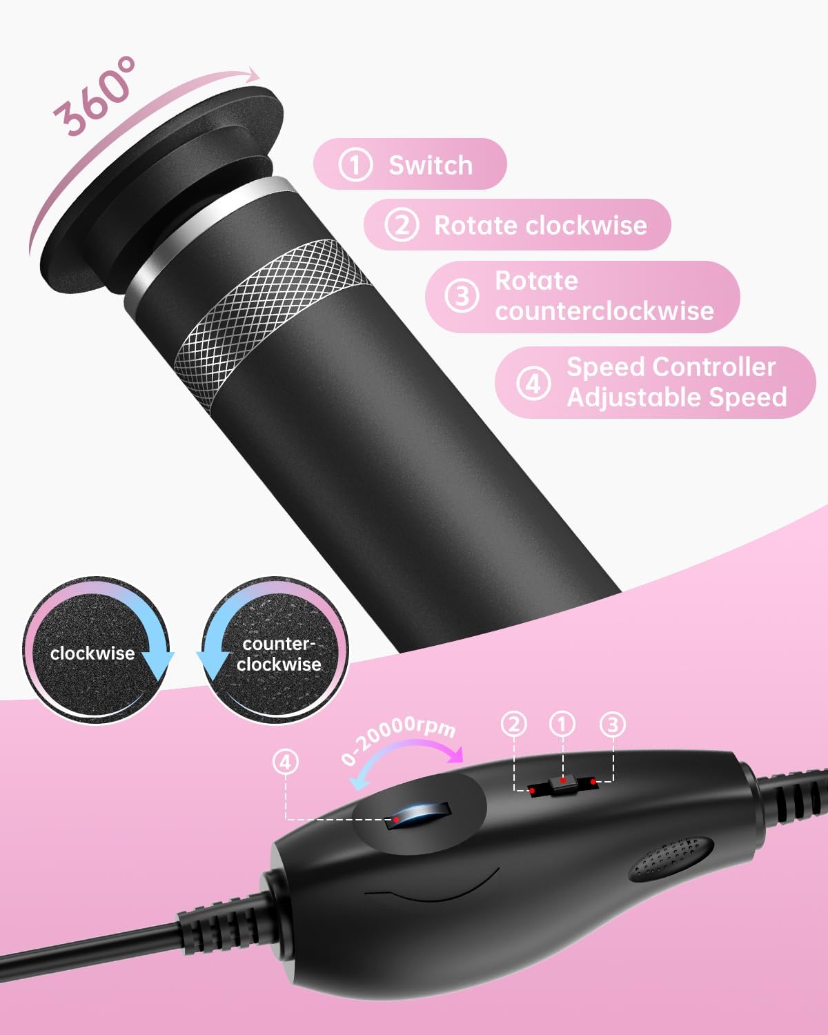 Electric Foot Callus Remover, Upgrade Electric Foot File Callus Remover for Feet, Adjustable Speed Foot File with 60 Pcs Sandpaper Discs, Foot Scrubber for Cracked, or Tough Skin and Calluses, Pink