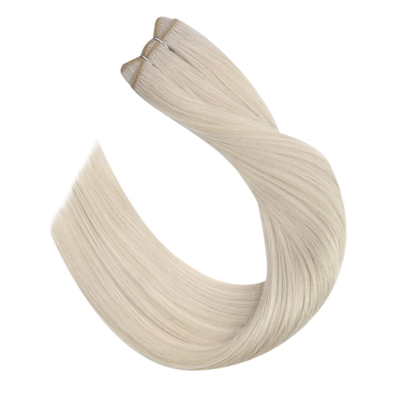 Ugeat Weft Hair Extensions Human Hair, Hair Extensions Sew in Blonde, Sew in Extensions 14 Inch 80g Platinum Blonde, for Short Hair