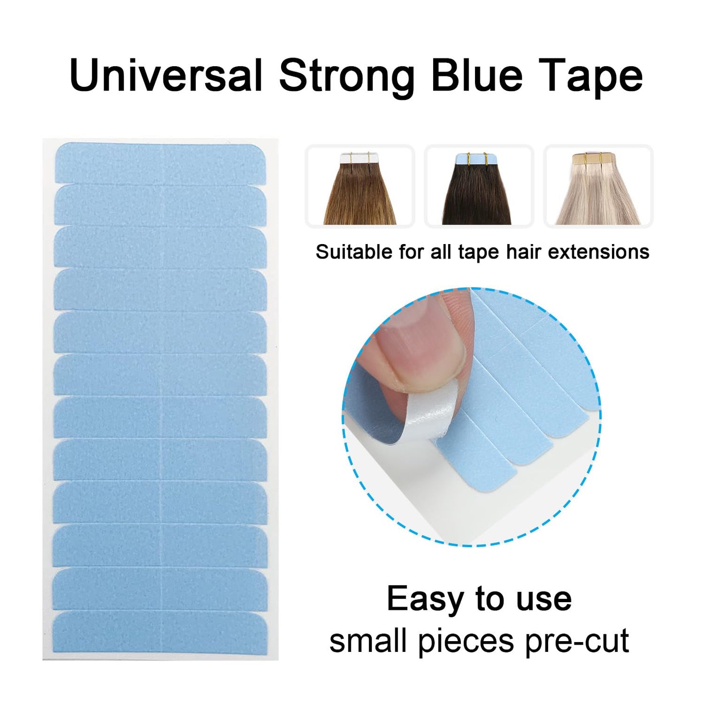 SUYYA 60 Pieces Hair Extension Tape Tabs Double Sided Extension Tapes for Replacement 4cm x0.8cm (Blue)