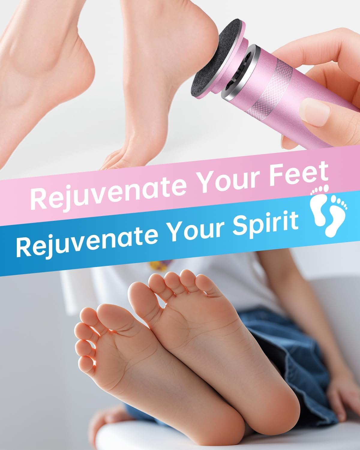 Electric Foot Callus Remover, Upgrade Electric Foot File Callus Remover for Feet, Adjustable Speed Foot File with 60 Pcs Sandpaper Discs, Foot Scrubber for Cracked, or Tough Skin and Calluses, Pink