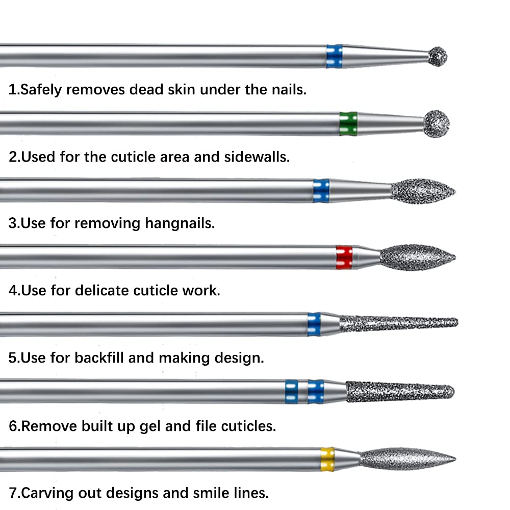 14pcs Nail Drill Bits Set, Professional Rotary Burrs Diamond Cuticle Remover Bits Kit, 3/32" Electric Manicure Nail File Bit for Acrylic Gel Nails Cuticle Manicure