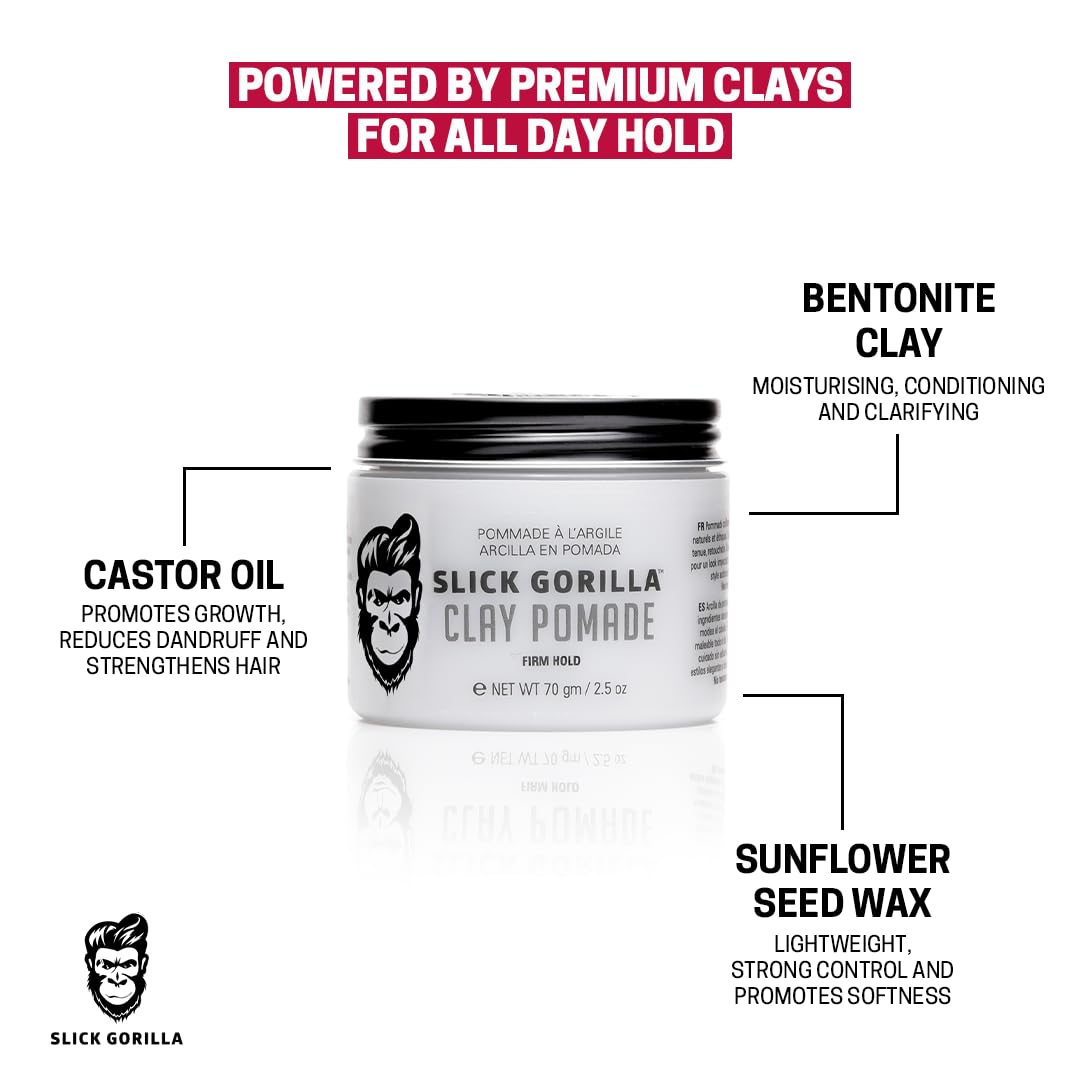 Slick Gorilla Clay Pomade for Men - Firm Hold Hair Clay with Natural Matte Finish | 2.5 oz (75 ml)