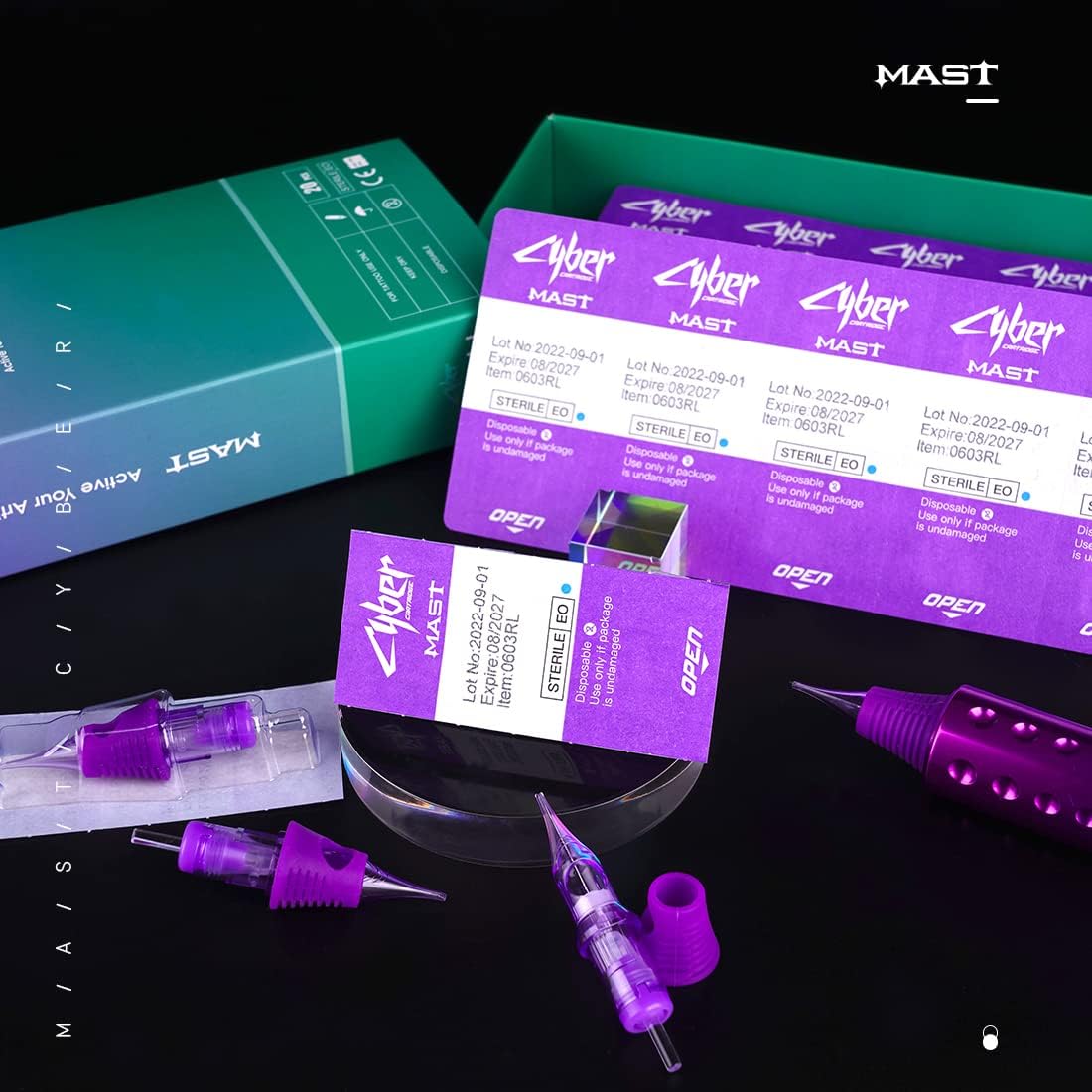 Mast Tattoo Cyber Tattoo Needles Cartridges for Pro Tattoo Artists, 50-Count Pack of One Box, Mixed Tattoo Needles Sizes (#12 RL + RM)